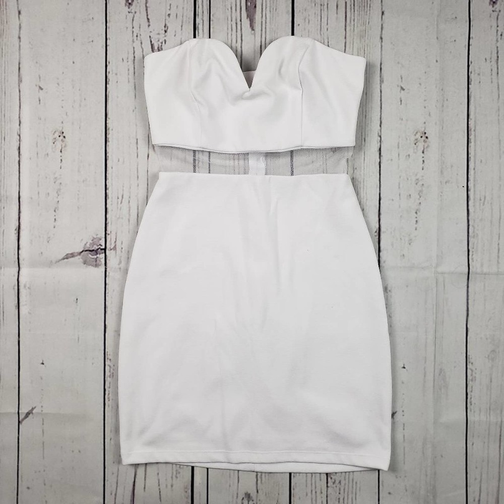 Teeze Me Solid White Strapless Bodycon Split Mini Dress Junior's Size 3